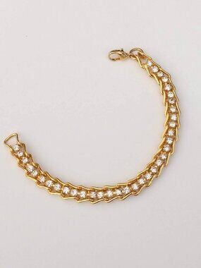 Gold link bracelet with cz's